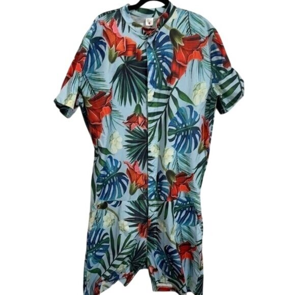 Mens Tropical Short-Sleeve Zippered Romper 2XL Cotton & Spandex Pre-Shrunk Flora - Picture 1 of 11